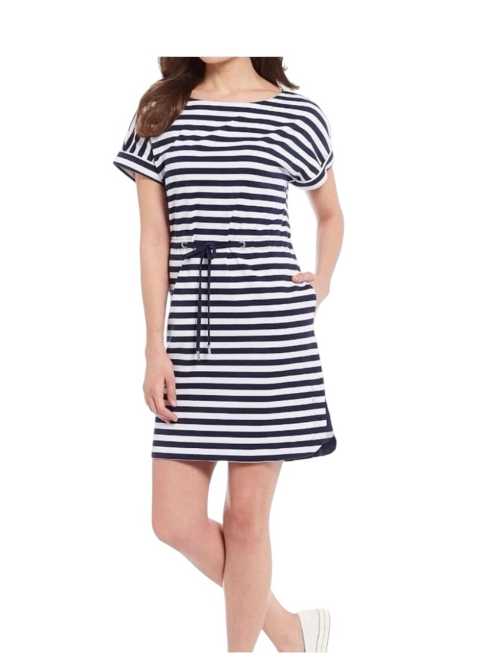 NWT Women's Tommy Bahama Amira Short Sleeve Navy & White Stripe Dress Small $110 - Picture 2 of 7